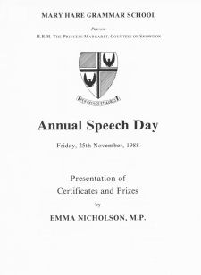 Speech Day Programme 1988