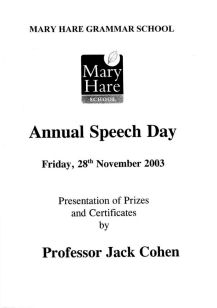 Speech Day Programme 2003