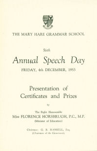 Speech Day Programme 1953
