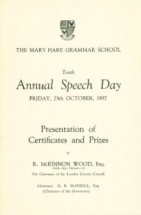 Speech Day Programme 1957