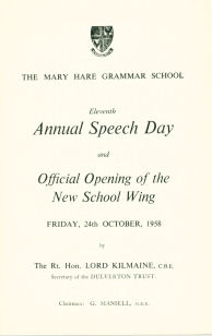 Speech Day Programme 1958