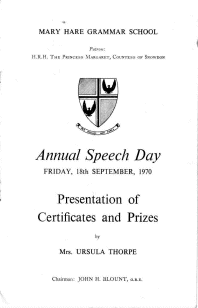 Speech Day Programme 1970