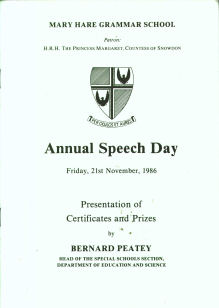 Speech Day Programme 1986