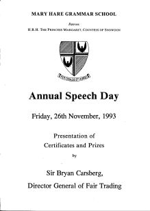 Speech Day Programme 1993