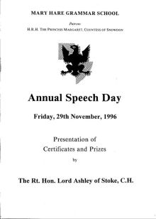 Speech Day Programme 1996