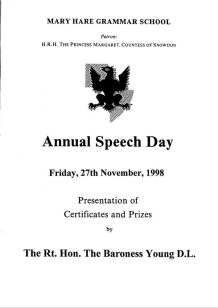 Speech Day Programme 1998