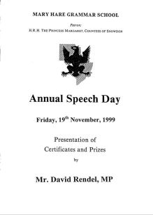 Speech Day Programme 1999