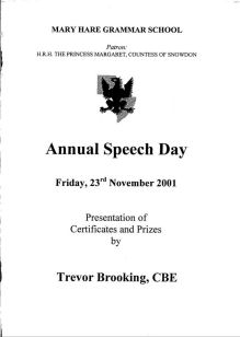 Speech Day Programme 2001